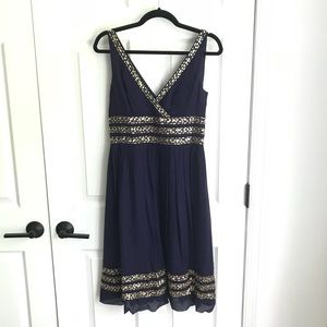Maggy London Dark Blue Dress W/ Gold Sequins